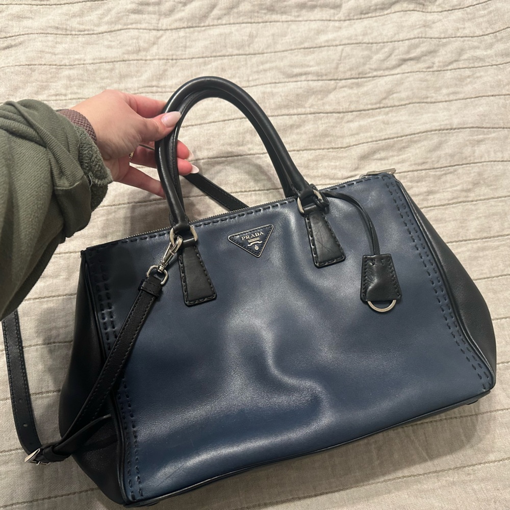 SOLD Prada Black and Blue Leather Handbag